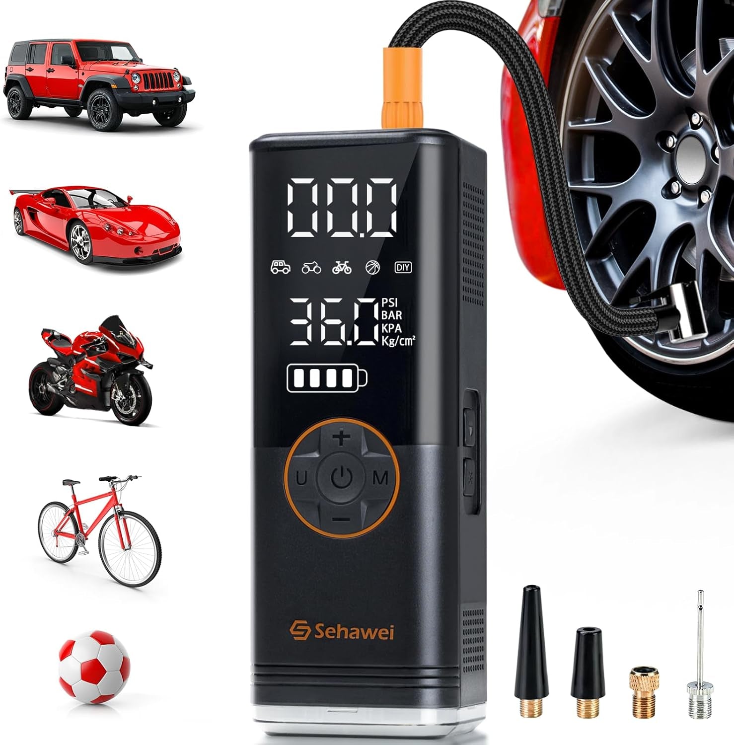Ultra-Fast Portable Tire Inflator - 150PSI Electric Air Pump with 20000mAh Battery & Dual LCD Display for Cars, Motorcycles, Bikes, and Balls