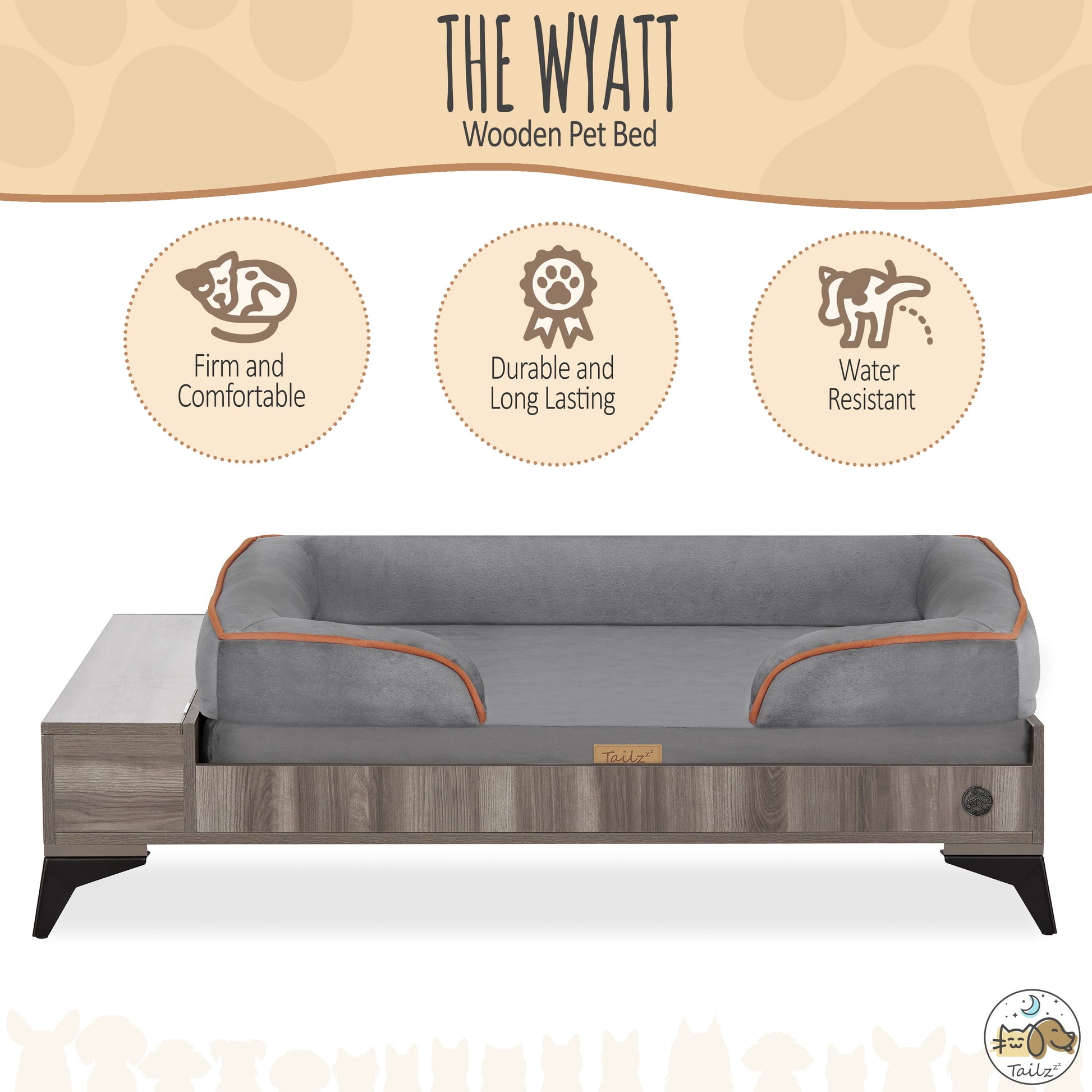 Wyatt Large to Extra Large Wooden Pet Bed with Mattress - Greenguard Gold Certified for Ultimate Comfort