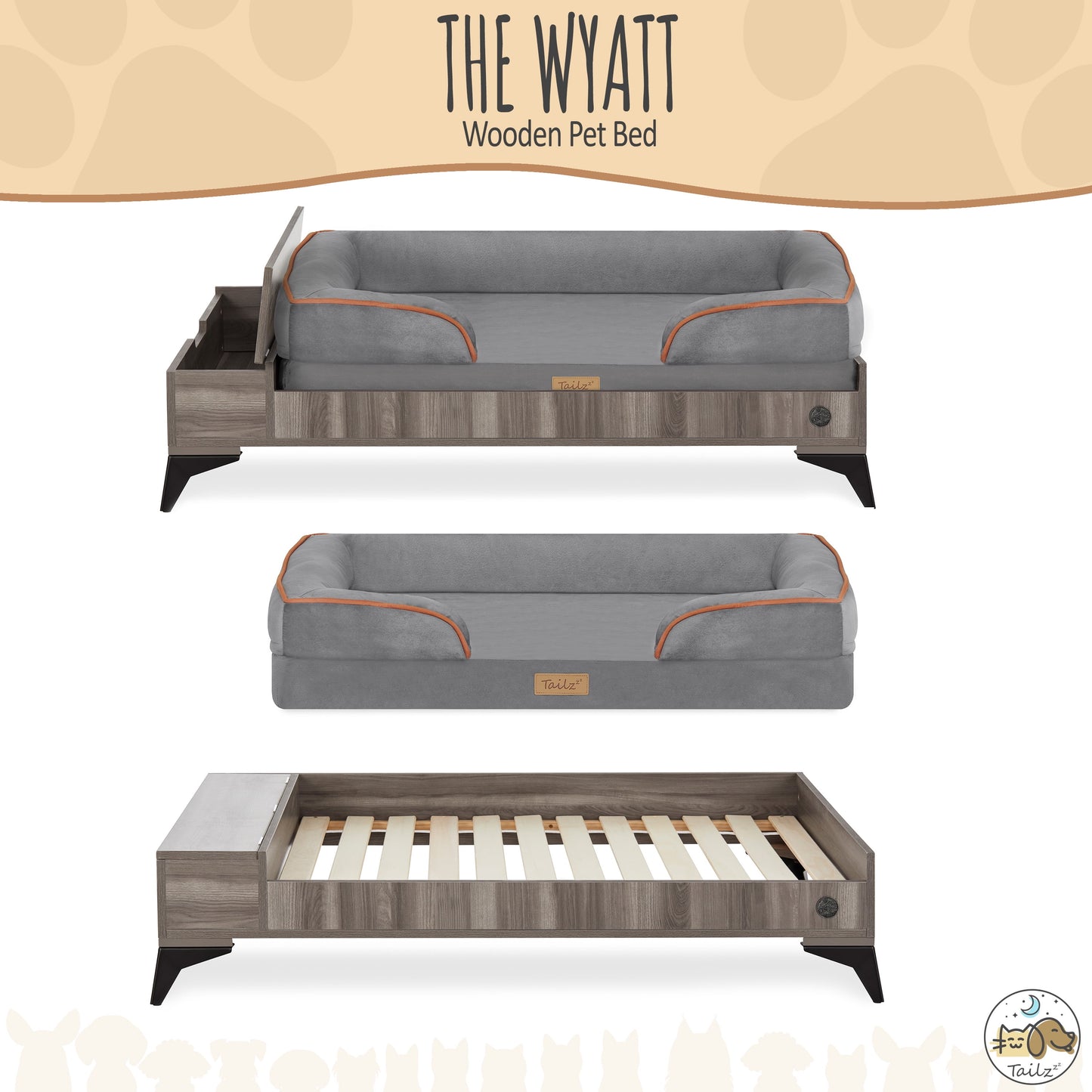 Wyatt Large to Extra Large Wooden Pet Bed with Mattress - Greenguard Gold Certified for Ultimate Comfort