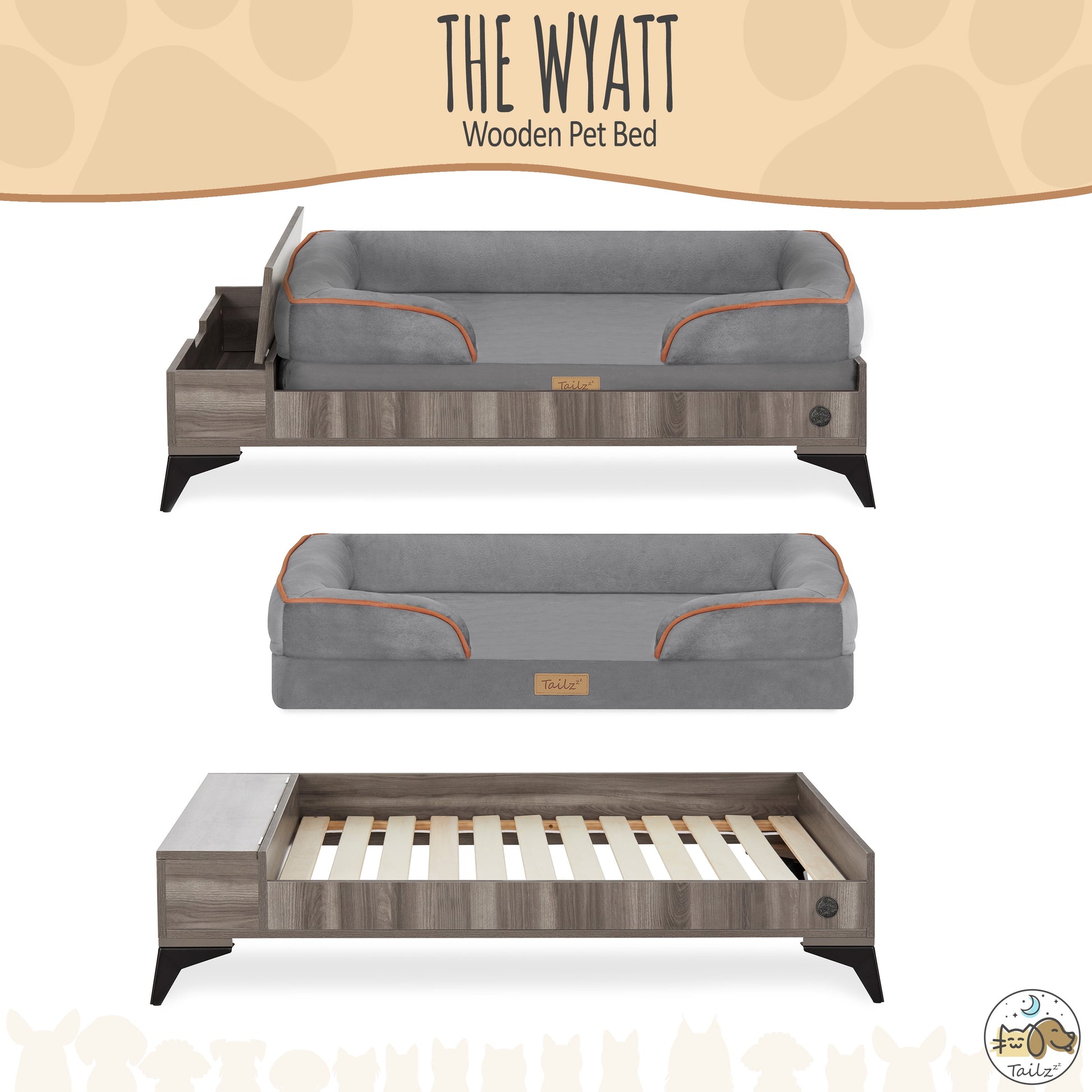 Wyatt Large to Extra Large Wooden Pet Bed with Mattress - Greenguard Gold Certified for Ultimate Comfort