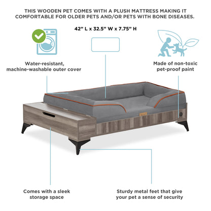 Wyatt Large to Extra Large Wooden Pet Bed with Mattress - Greenguard Gold Certified for Ultimate Comfort