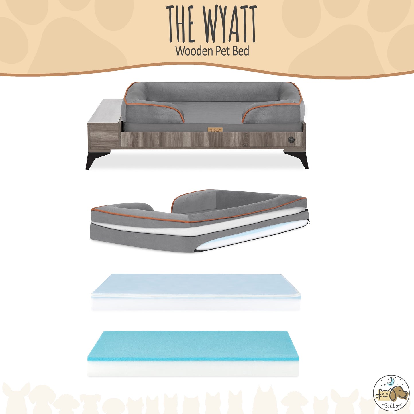 Wyatt Large to Extra Large Wooden Pet Bed with Mattress - Greenguard Gold Certified for Ultimate Comfort