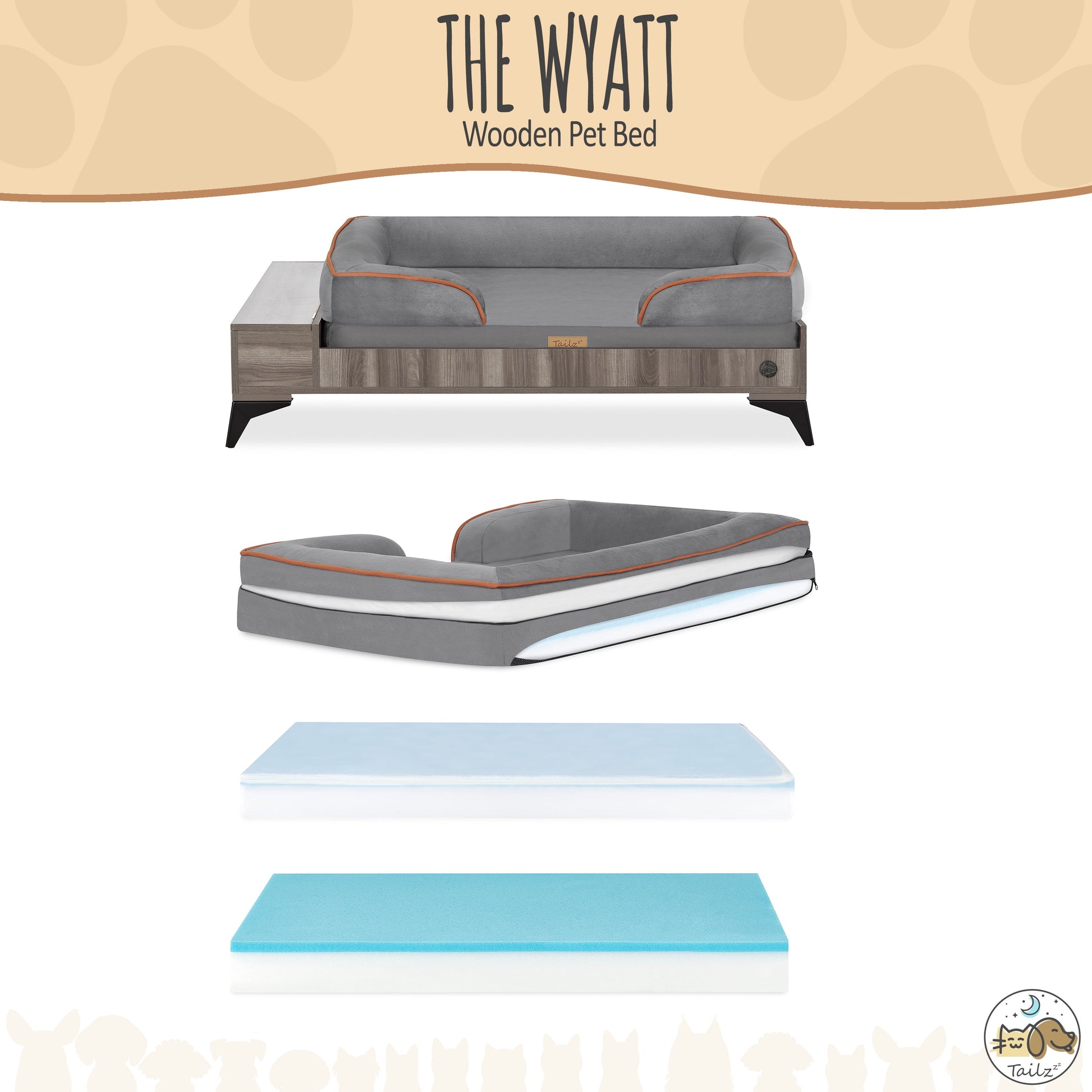 Wyatt Large to Extra Large Wooden Pet Bed with Mattress - Greenguard Gold Certified for Ultimate Comfort