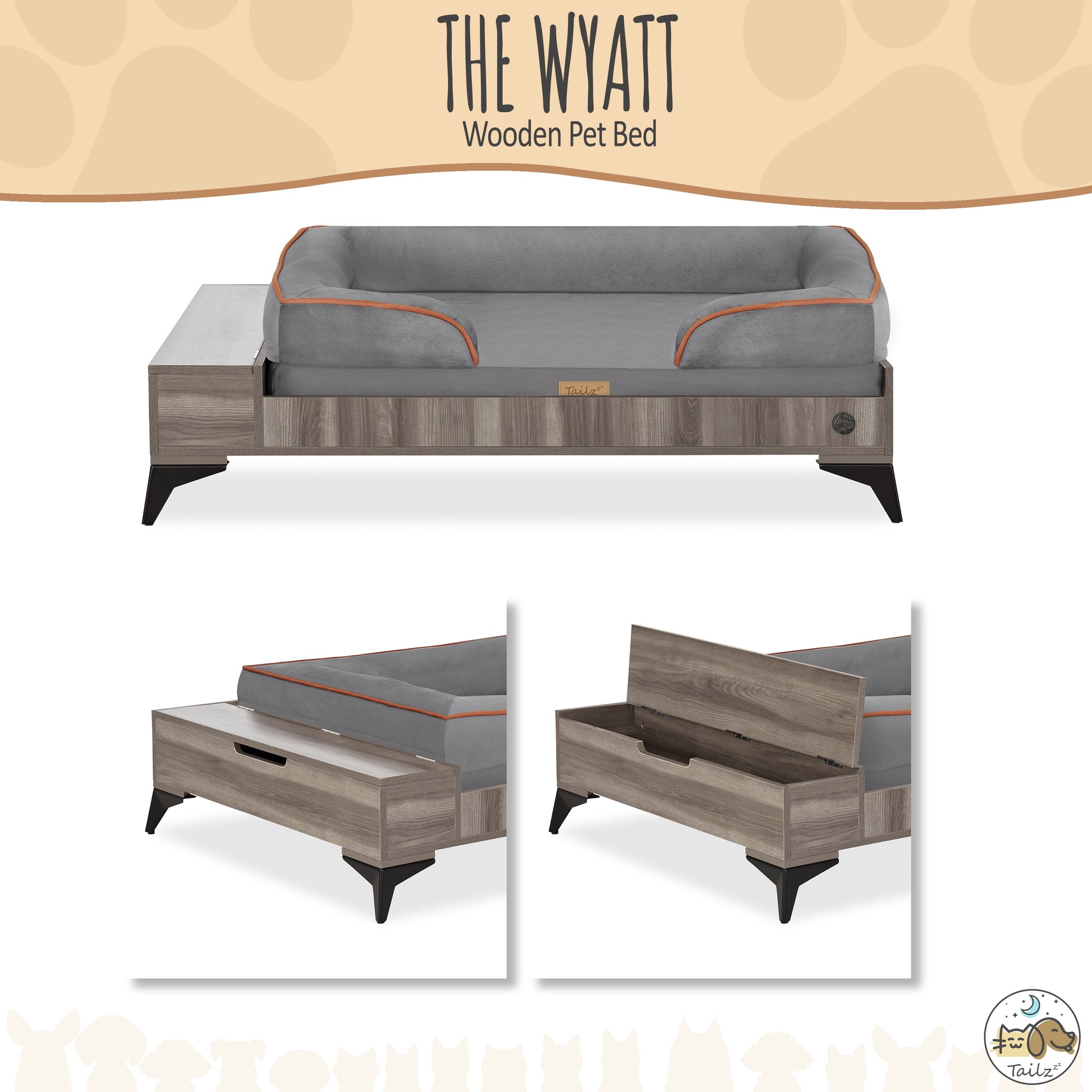 Wyatt Large to Extra Large Wooden Pet Bed with Mattress - Greenguard Gold Certified for Ultimate Comfort