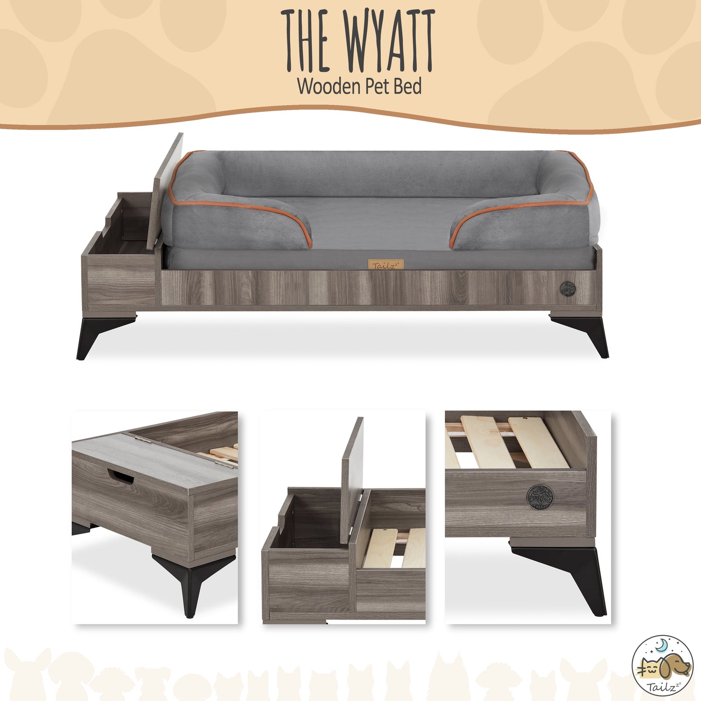 Wyatt Large to Extra Large Wooden Pet Bed with Mattress - Greenguard Gold Certified for Ultimate Comfort