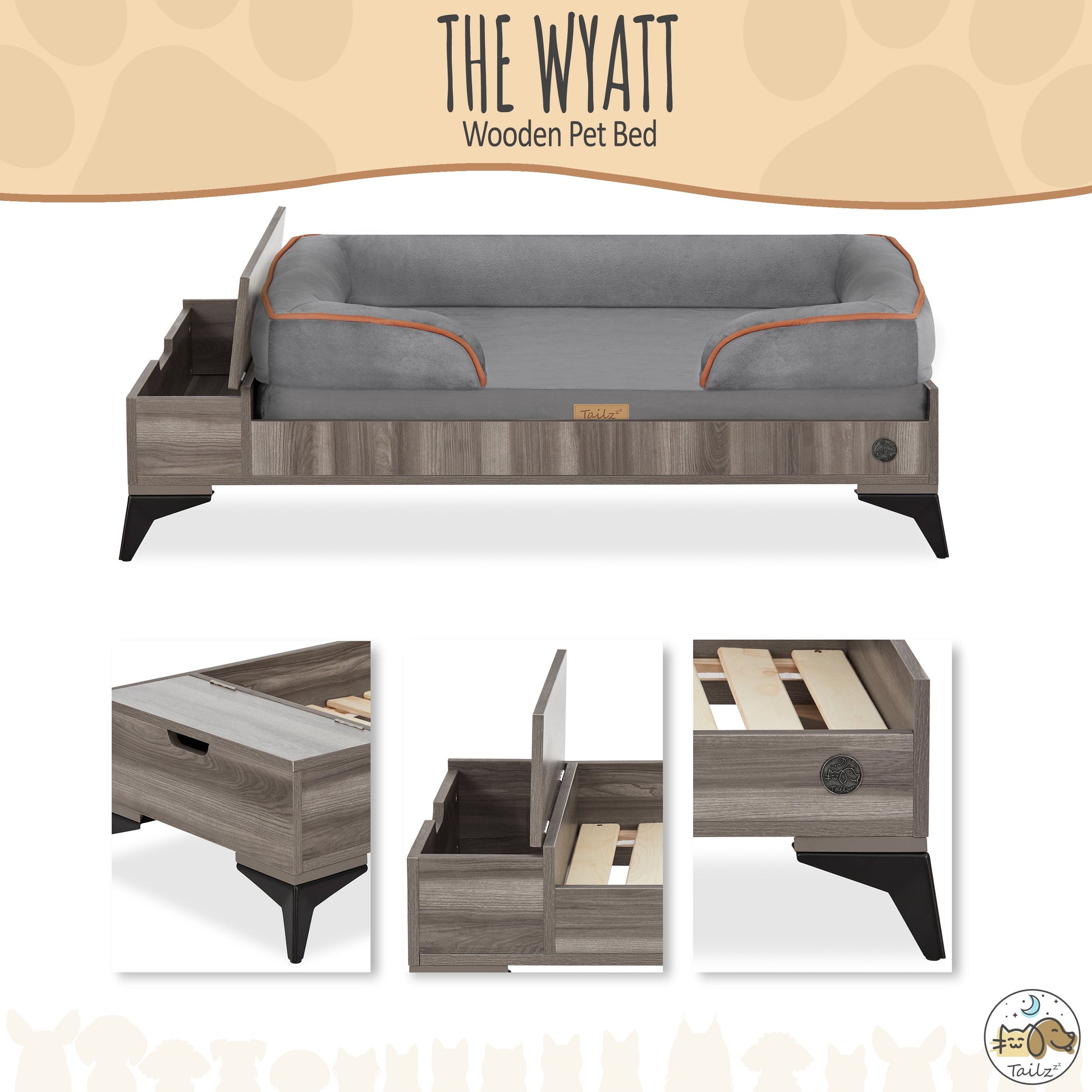 Wyatt Large to Extra Large Wooden Pet Bed with Mattress - Greenguard Gold Certified for Ultimate Comfort