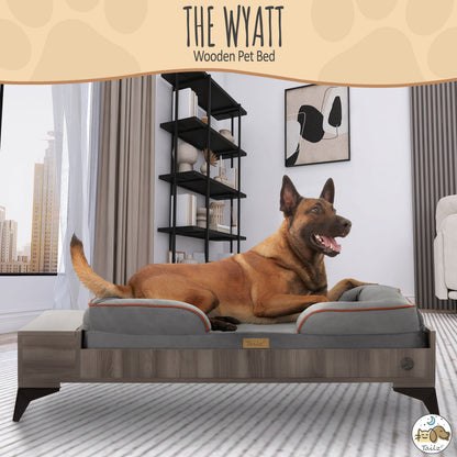 Wyatt Large to Extra Large Wooden Pet Bed with Mattress - Greenguard Gold Certified for Ultimate Comfort