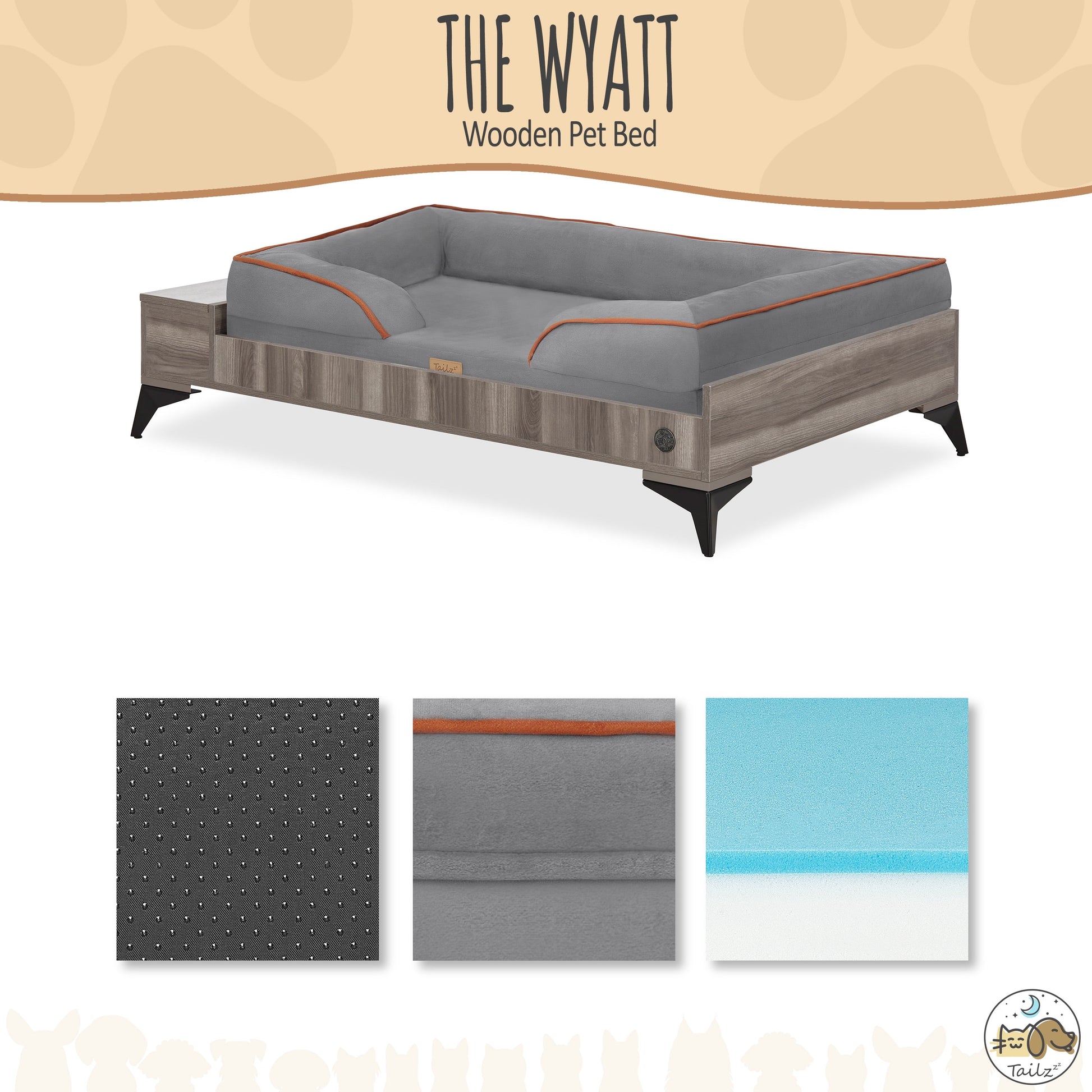 Wyatt Large to Extra Large Wooden Pet Bed with Mattress - Greenguard Gold Certified for Ultimate Comfort